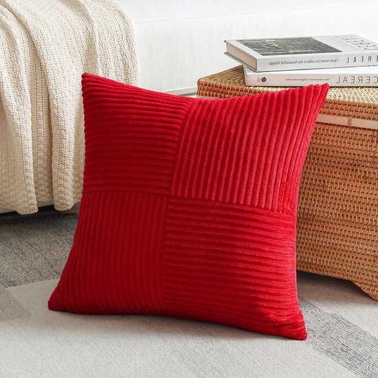 Unyqoos® Set van 2 decoratieve corduroy kussenslopen met elegante streeptextuur voor woonkamers, rood, 45x45 cm