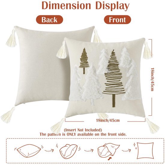 Unyqoos® Decoratieve kerstkussenhoes met borduurwerk en kwastjes voor feestelijke sfeer