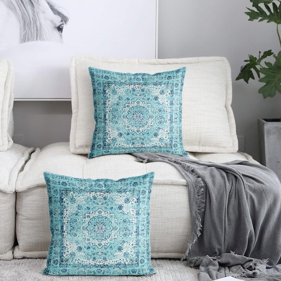 Unyqoos® Set van 2 Boho Kussenhoezen met Vintage Design in Diep Blauw, 45 x 45 cm