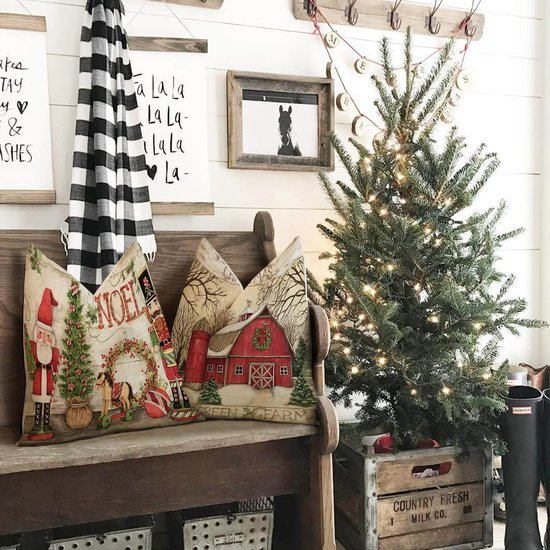 Unyqoos® Set van 4 linnen kussenslopen voor sfeervolle kerstdecoratie in huis