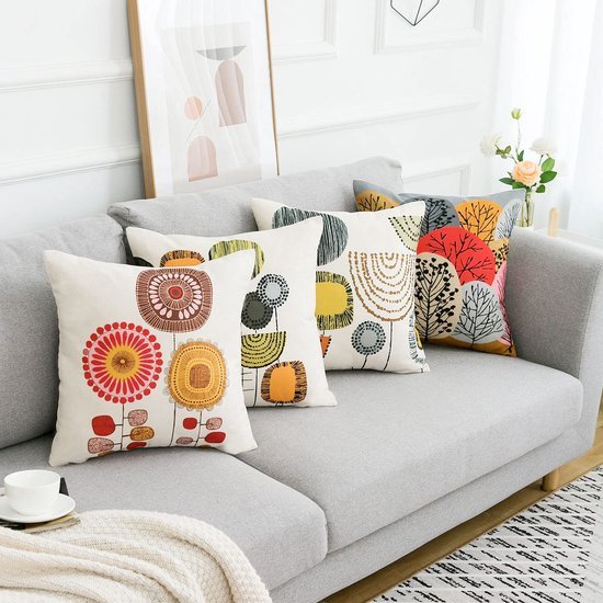 Unyqoos® Set van 4 linnen kussenslopen met zonnebloemmotief voor herfstdecoratie