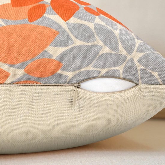550x550-41772.jpg Unyqoos® Set van 2 decoratieve kussenhoezen 45x45 cm in oranje en grijs met dahlia ontwerp