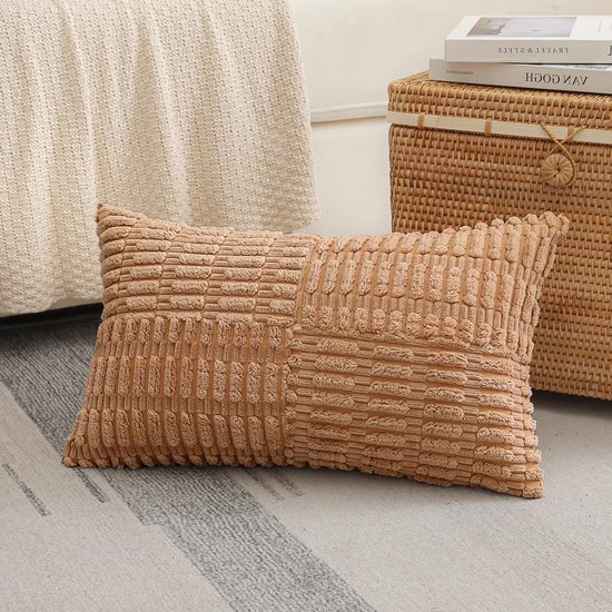 Unyqoos® Decoratieve bruine corduroy kussensloop met uniek gestreept patroon 40x60 cm