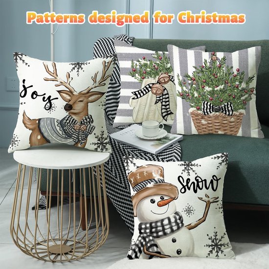 550x550-41794.jpg Unyqoos® Set van 4 Kerstkussenslopen met Omkeerbaar Patroon voor Feestelijke Sfeer