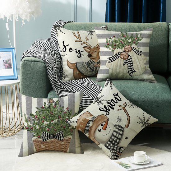 550x550-41796.jpg Unyqoos® Set van 4 Kerstkussenslopen met Omkeerbaar Patroon voor Feestelijke Sfeer