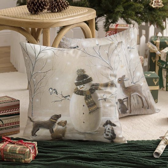 Unyqoos® Set van 4 Kerstkussenhoezen met Sneeuwpop Motief voor Winterse Sfeer