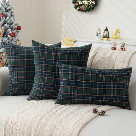 550x550-41874.jpg Unyqoos® Set van 2 feestelijke kussenhoezen met Schots ruitpatroon voor kerstdecoratie