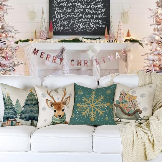 550x550-41881.jpg Unyqoos® Set van 4 decoratieve linnen kussenhoezen voor kerst in 40 x 40 cm formaat