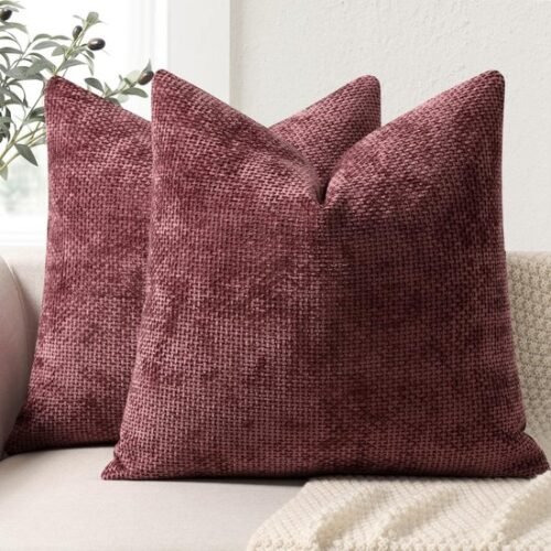 Unyqoos® Set van 2 luxe chenille kussenhoezen voor bank en bed in wijnrood