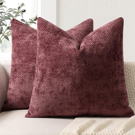 550x550-41884.jpg Unyqoos® Set van 2 luxe chenille kussenhoezen voor bank en bed in wijnrood