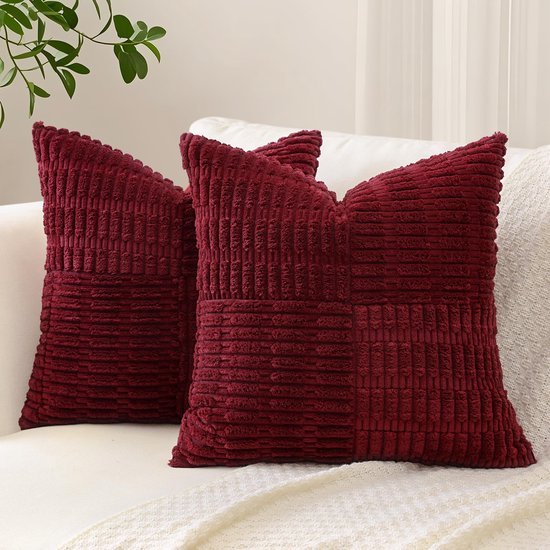 Unyqoos® Set van 2 decoratieve corduroy kussenhoezen met bohemian streepontwerp 50x50 cm