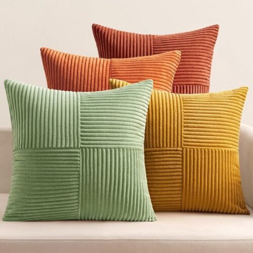 550x550-41980.jpg Unyqoos® Kleurrijke Ribfluweel Kussenhoezen Set van 4 in Patchwork Design voor Thuisdecoratie
