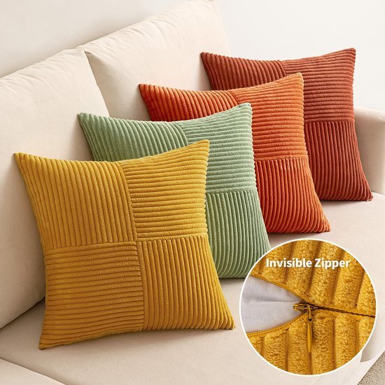 550x550-41981.jpg Unyqoos® Kleurrijke Ribfluweel Kussenhoezen Set van 4 in Patchwork Design voor Thuisdecoratie