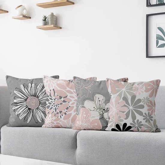 Unyqoos® Set van 4 moderne kussenslopen met bloemenpatroon voor decoratie