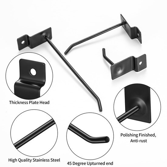 Unyqoos ® Gatenwandhaken Set van 20 Stuks voor Organisatie en Presentatie in Werkplaats en Winkel