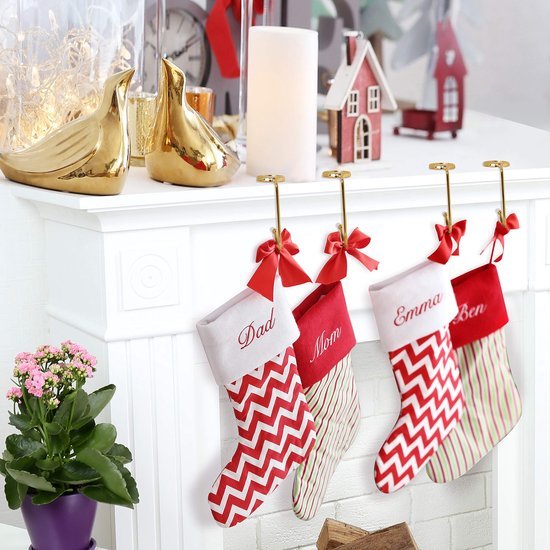 Unyqoos ® Feestelijke Kousenhouders voor Open Haard - Set van 4 Stuks met Antislip Haken