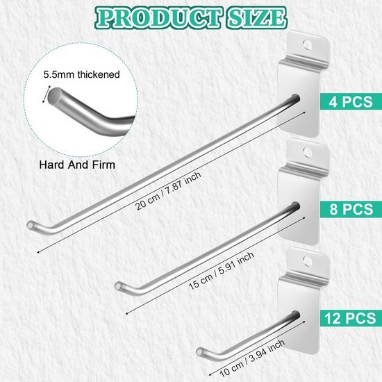 Unyqoos ® Praktische Set van 24 Stuks Metalen Gereedschapshaken voor Lamellenwand - Verschillende Maten