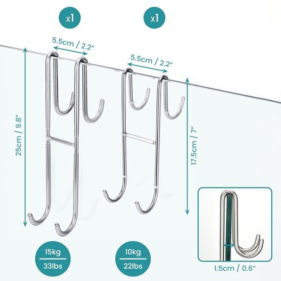 Unyqoos ® Handige Zilverkleurige Roestvrijstalen Ophanghaken voor Badkamer en Douchedeuren