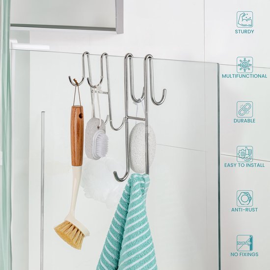 Unyqoos ® Handige Zilverkleurige Roestvrijstalen Ophanghaken voor Badkamer en Douchedeuren