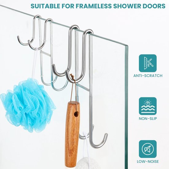 Unyqoos ® Handige Zilverkleurige Roestvrijstalen Ophanghaken voor Badkamer en Douchedeuren