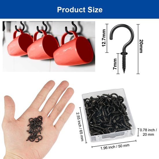 550x550-42271.jpg Unyqoos® Set van 120 Roestvrijstalen Zwarte Schroefhaken voor Diverse Ophangmogelijkheden