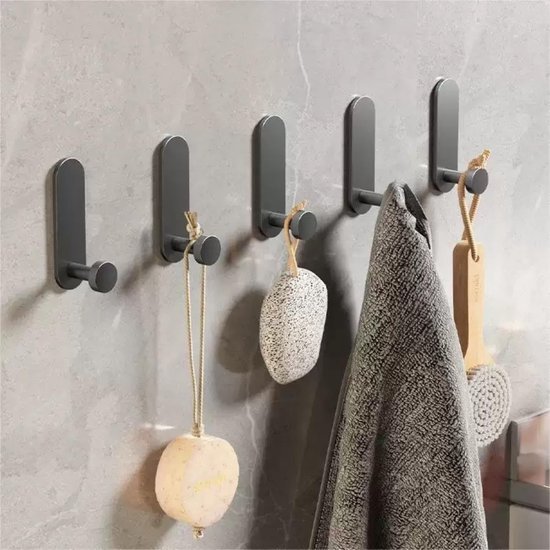550x550-42287.jpg Unyqoos® Set van 4 Waterbestendige Kleefhaken voor Handdoeken, Hoeden, Sleutels en Tassen aan Deur in Grijs
