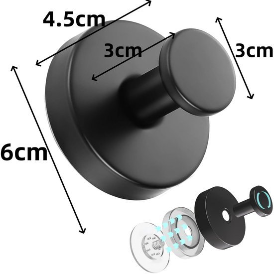 550x550-42305.jpg Unyqoos® Set van 6 herbruikbare zwarte zuignaphaken voor badkamer en keuken