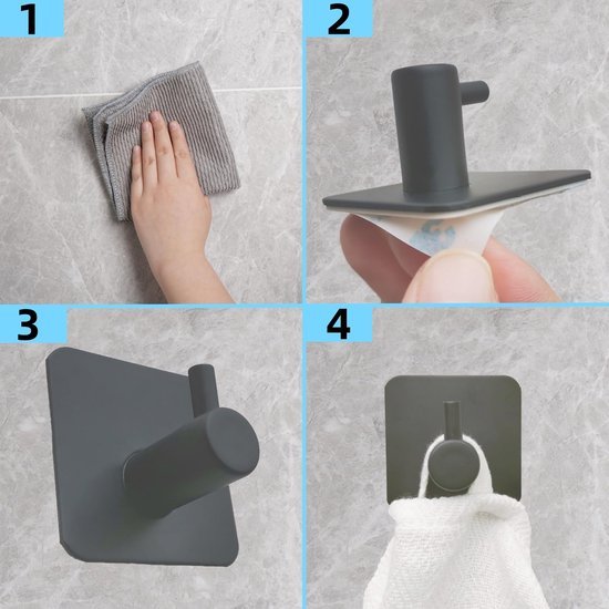 550x550-42310.jpg Unyqoos® Set van 6 zelfklevende grijze handdoekhaken voor badkamer en keuken zonder boren