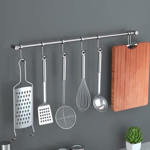 Unyqoos® Roestvrijstalen ophangrail met 7 haken voor keuken en badkamer