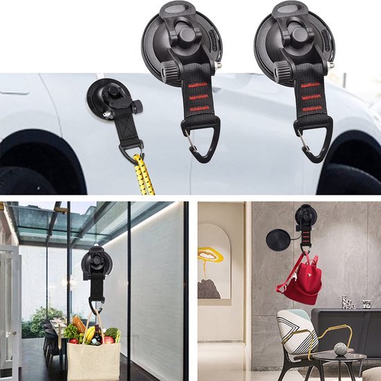 Unyqoos® Multifunctionele zuignapset met haken voor auto, camping en huishouden