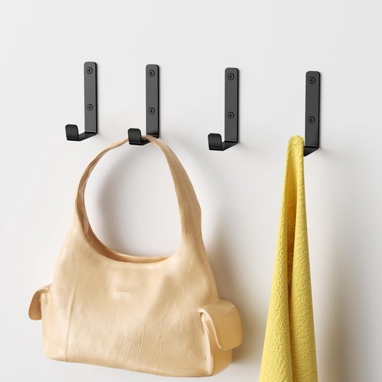 Unyqoos® Zwarte roestvrijstalen wandhaken set van 4 voor veelzijdig gebruik met hoog draagvermogen