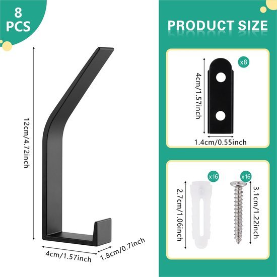 550x550-42908.jpg Unyqoos® Set van 8 stijlvolle zwarte muurhaken voor diverse toepassingen in huis
