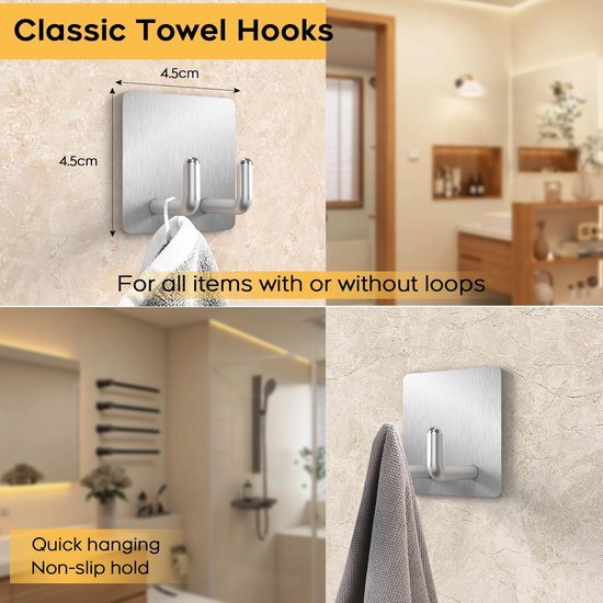 550x550-42984.jpg Unyqoos® Zelfklevende roestvrijstalen haken voor badkamer, keuken en kantoor, set van 4