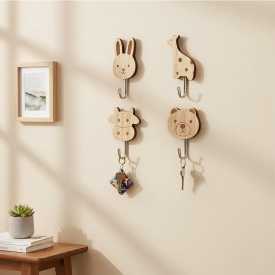 Unyqoos® Set van 8 zelfklevende dierenhaken voor kinderkamer en badkamer decoratie
