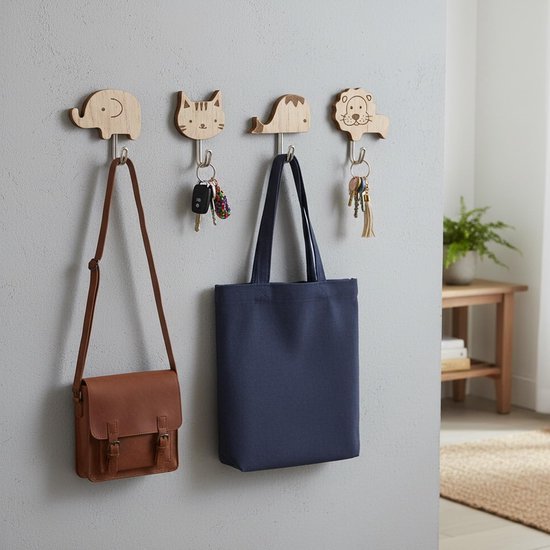 Unyqoos® Set van 8 zelfklevende dierenhaken voor kinderkamer en badkamer decoratie
