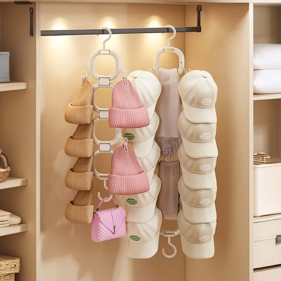 550x550-43237.jpg Unyqoos® Ruimtebesparende hoeden- en accessoirehouder met 12 draaibare haken voor diverse items