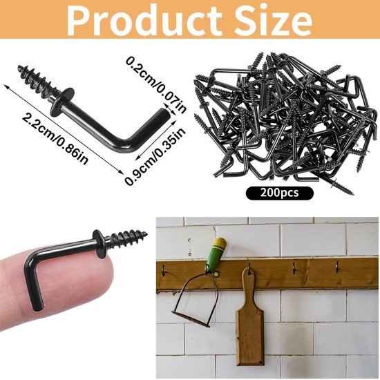 Unyqoos® Zwarte L-vormige schroefhaken voor veelzijdige bevestiging en decoratie