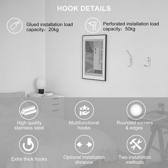 550x550-43290.jpg Unyqoos® Set van 10 Roestvrijstalen Wandhaken voor Badkamer en Keuken