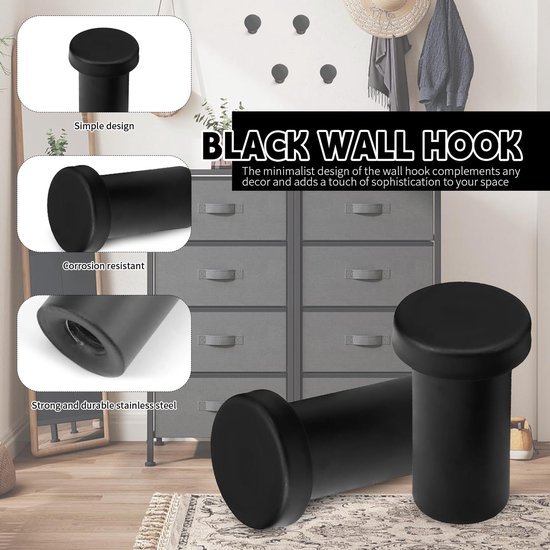 550x550-43337.jpg Unyqoos® Set van 8 zwarte roestvrijstalen wandhaken voor badkamer en garderobe
