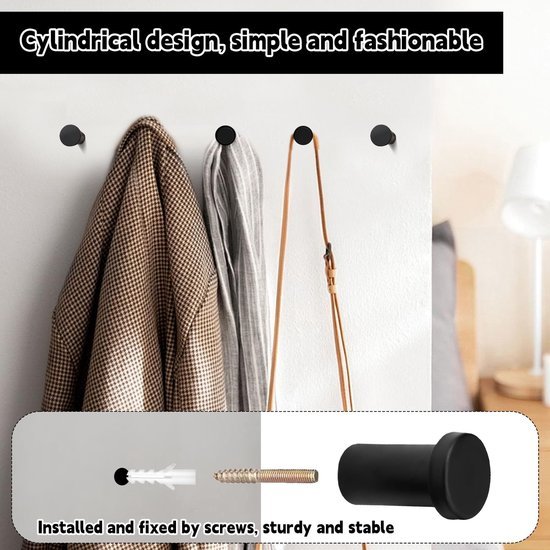 550x550-43340.jpg Unyqoos® Set van 8 zwarte roestvrijstalen wandhaken voor badkamer en garderobe