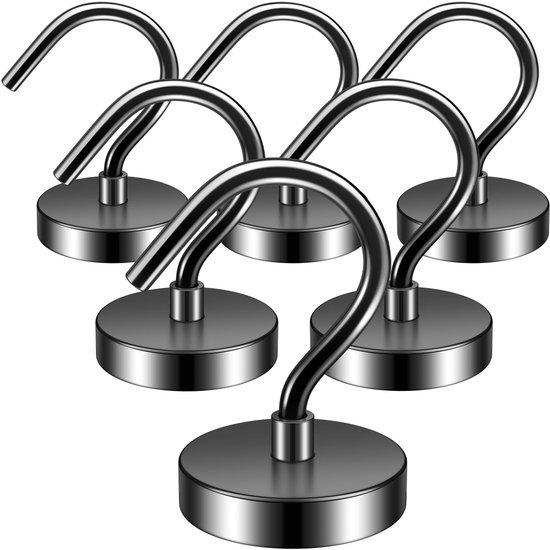 550x550-43363.jpg Unyqoos® Set van 6 Zwarte Magnetische Haken met 12 kg Draagkracht voor Diverse Toepassingen