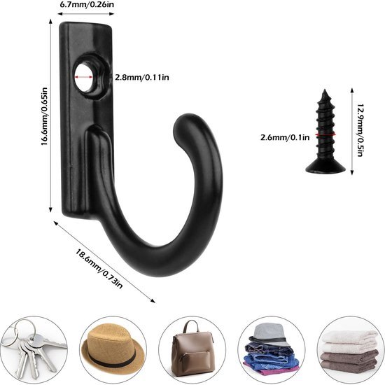Unyqoos® Klassieke zwarte wandhaken set van 20 voor diverse kamers met schroeven