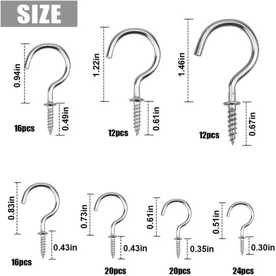 550x550-43385.jpg Unyqoos® Set van 120 roestvrijstalen schroefhaken voor veelzijdig gebruik binnenshuis