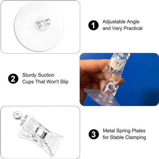 550x550-43400.jpg Unyqoos® Set van 6 Transparante Zuignapclips voor Diverse Toepassingen in Huis en Kantoor
