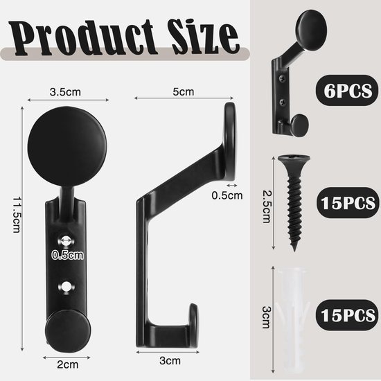 550x550-43413.jpg Unyqoos® Set van 6 zwarte wandhaken voor kleding, handdoeken en accessoires