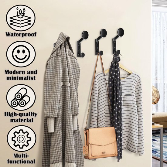 550x550-43415.jpg Unyqoos® Set van 6 zwarte wandhaken voor kleding, handdoeken en accessoires