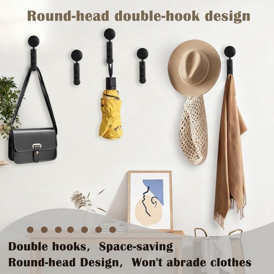 550x550-43416.jpg Unyqoos® Set van 6 zwarte wandhaken voor kleding, handdoeken en accessoires