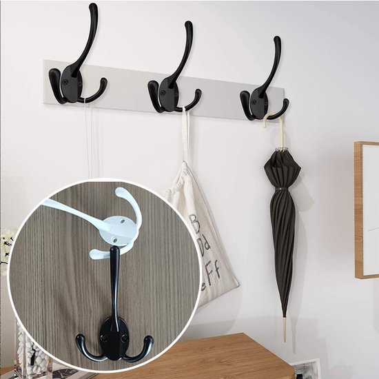 550x550-43444.jpg Unyqoos® Set van 6 zwarte retro wandhaken met drie haken voor diverse ruimtes