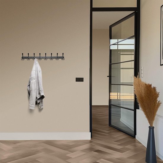 Unyqoos® Moderne Zwarte Wandgarderobe met 24 Haken van Roestvrij Staal - 75 cm Breed
