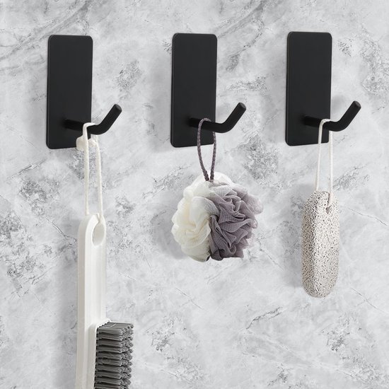550x550-43725.jpg Unyqoos® Set van 8 zwarte zelfklevende haken voor diverse ruimtes zonder boren
